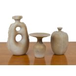 Geoffrey Eastop (1921-2014) three studio ceramic pieces, one of small vase with large flaring rim,