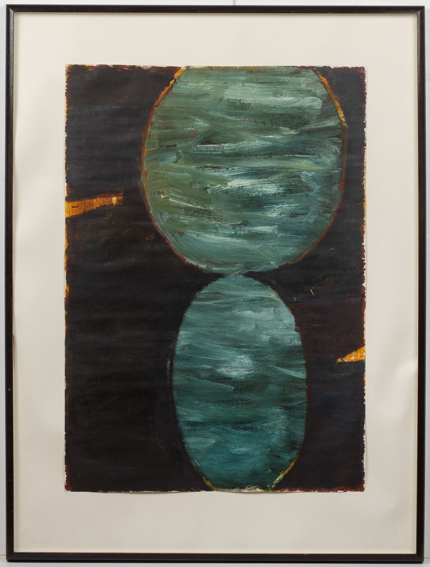 20th/21st Century School 'Untitled: Turquoise Circle and Oval', acrylic on paper, unsigned, 80cm x - Image 2 of 3