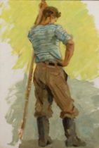 20th Century School 'Study of a farmer', oil on board, indistinctly signed and dated lower right,
