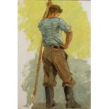 20th Century School 'Study of a farmer', oil on board, indistinctly signed and dated lower right,