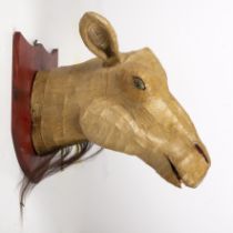 David Farrer (b.1968) 'Big game head', papier-mâché and horse hair with wooden teeth, stained pine