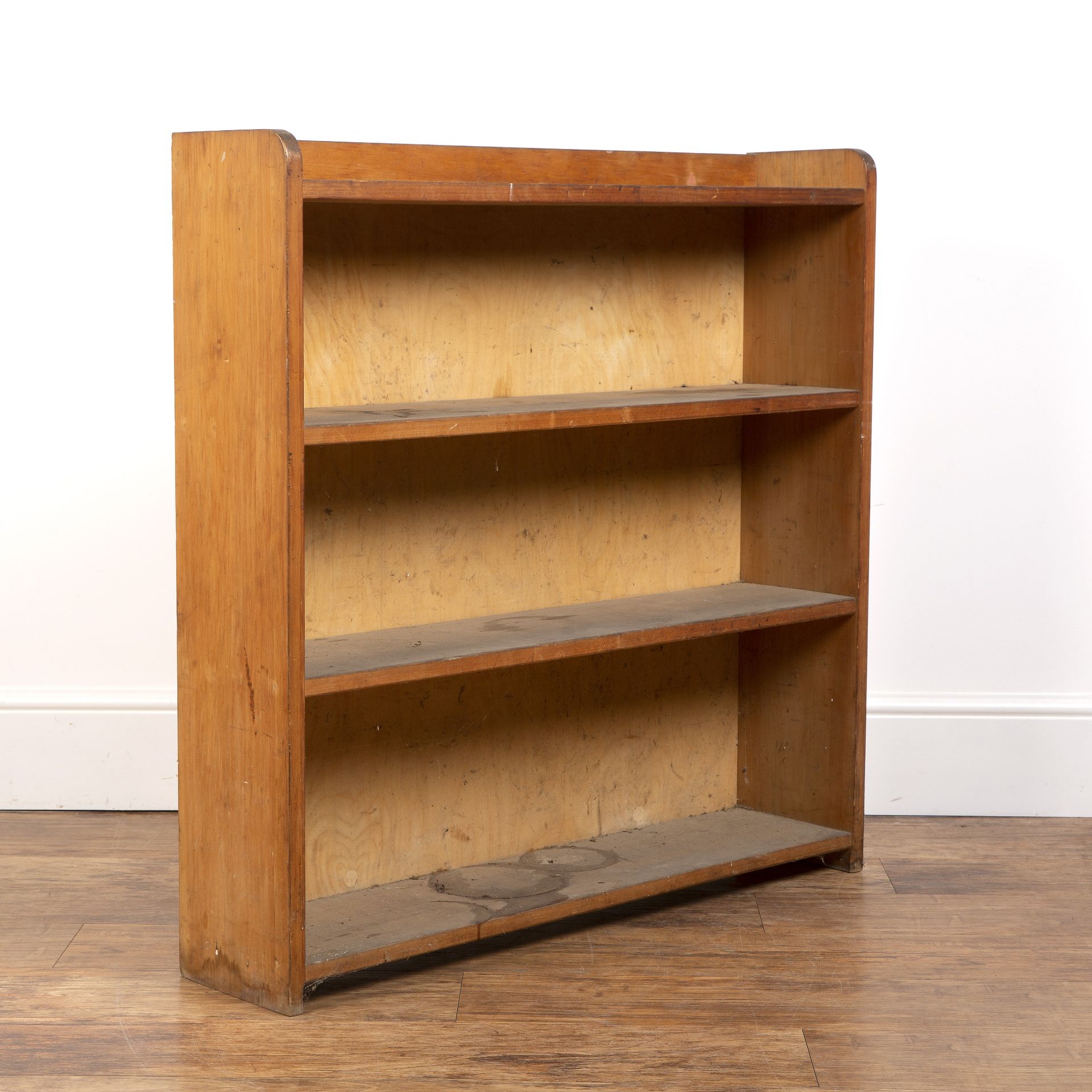 Cotswold School pine open bookcase, with fitted shelves, unmarked, 92cm wide x 91cm high x 20cm deep - Image 2 of 4