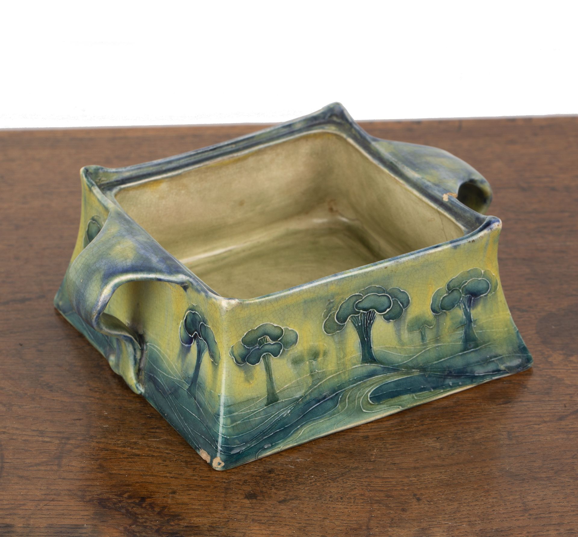 William Moorcroft (1872-1945) for Liberty and Co 'Hazeldene landscape', square pot with twin - Image 3 of 6