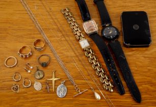 Group of jewellery and watches to include: a 9ct rose gold cased wristwatch with copper face, on