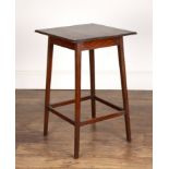 In the manner of Heals oak, square topped side table, 45.5cm wide x 71cm high Overall wear, marks