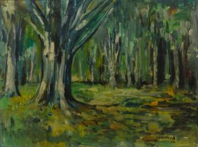 Lawrence James Isherwood (1917-1988) 'Woodland scene', oil on board, signed lower right, 45cm x 60cm