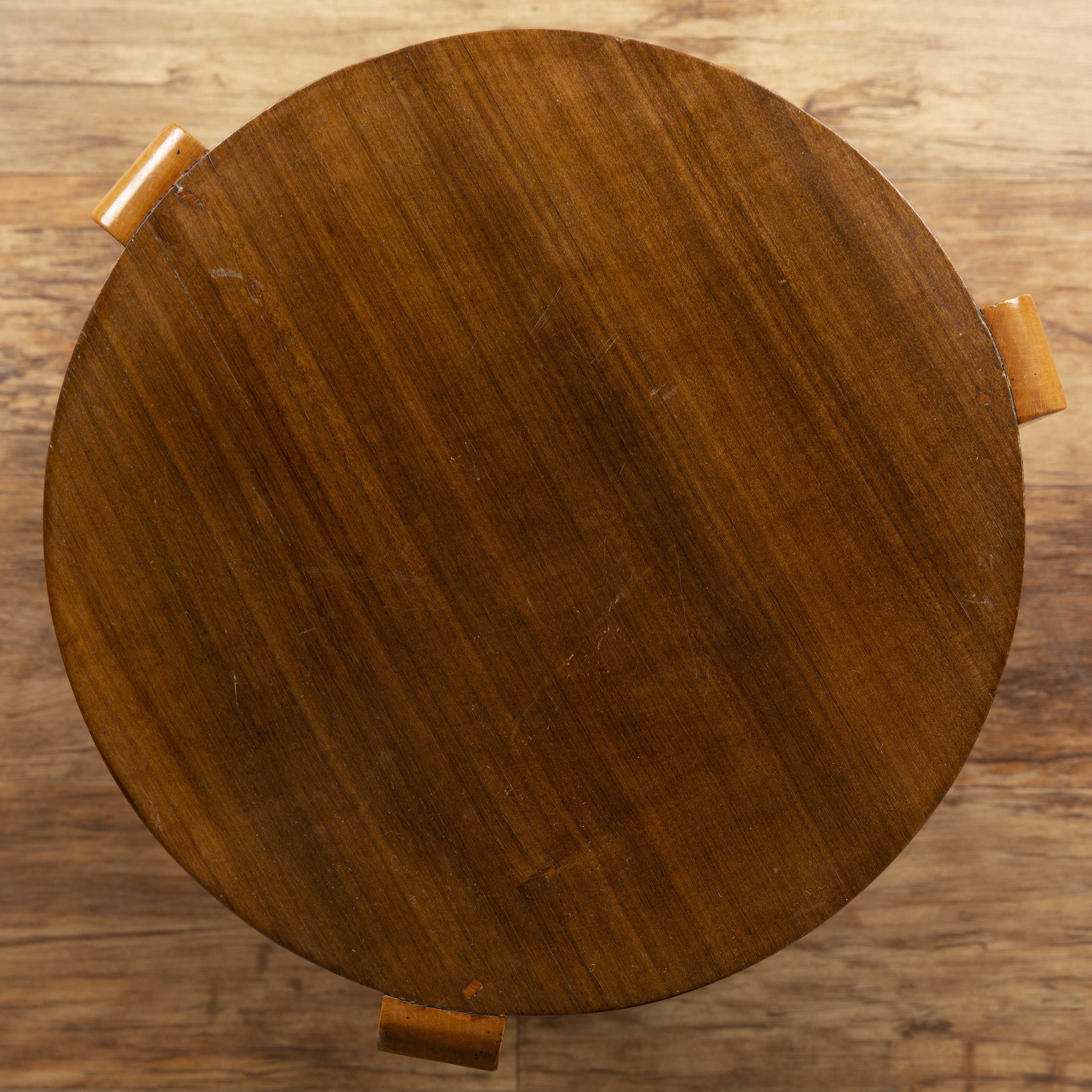 Art Deco beech and walnut veneered table, with circular top, the top surface measures 37cm wide - Image 5 of 5