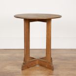 Heals oak, circular topped occasional table, unmarked, 51.5cm wide x 56.5cm high With split to the
