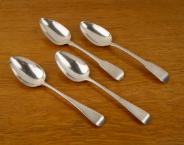 Two pairs of Georgian silver tablespoons the first pair with floral crest engraved to the finial,