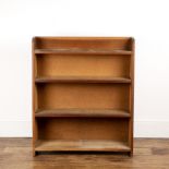20th Century oak, tapering bookcase, with tapering side supports and four fixed shelves, 80cm wide x