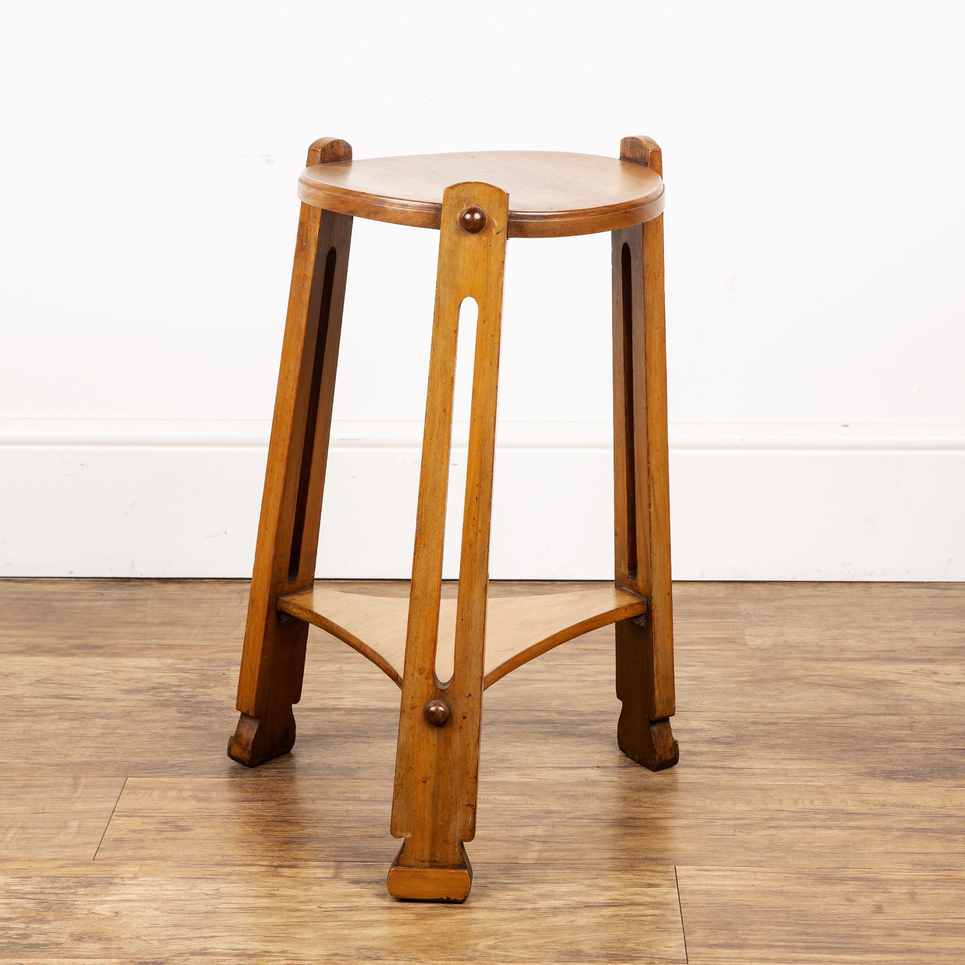 In the manner of Liberty & Co Arts and Crafts, small table or stand, on tapering legs, unmarked, - Image 3 of 10