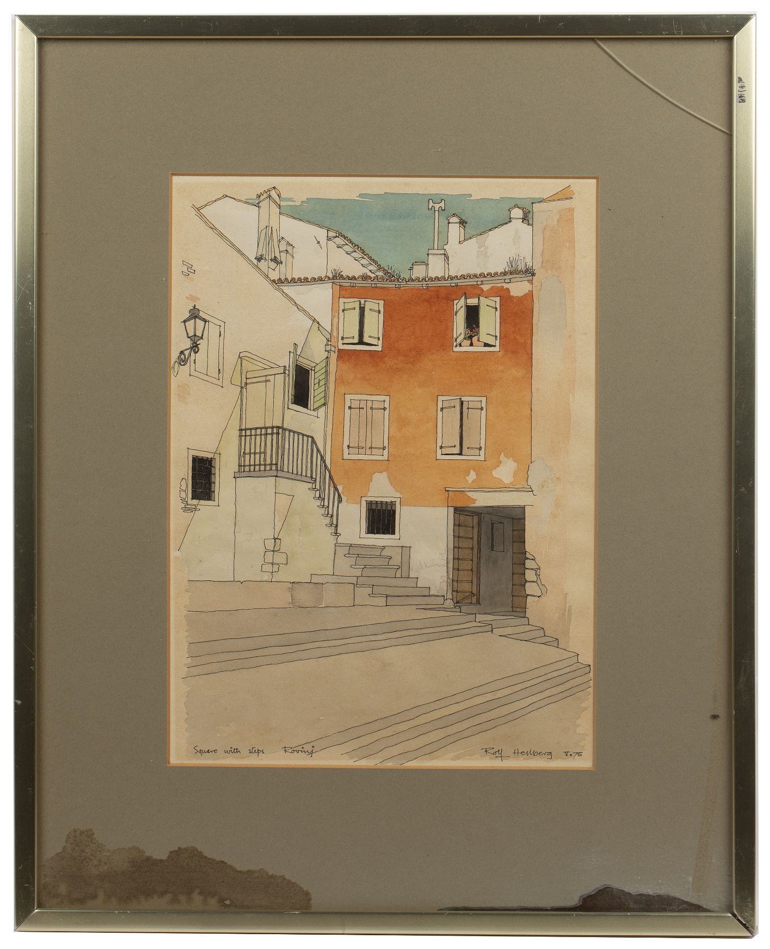 Rolf Hellberg (20th Century School) 'Square with steps, Rovinj', pen and watercolour, signed and - Bild 2 aus 3