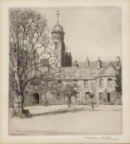 Malcolm Patterson (1873-1941) 'Untitled view of a courtyard with Church', etching, signed in