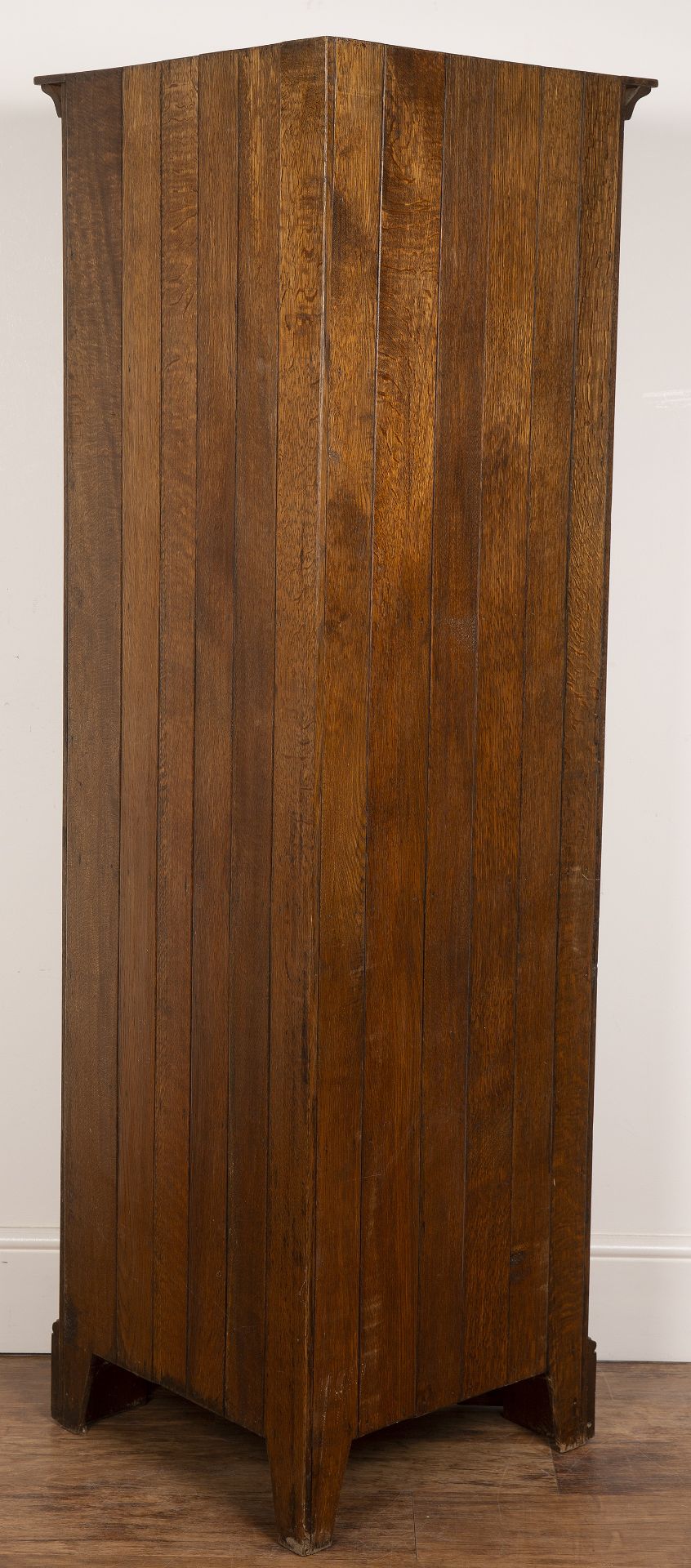 Yorkshire School oak, corner display cabinet, with astragal glazed door above a fielded panel - Image 5 of 5