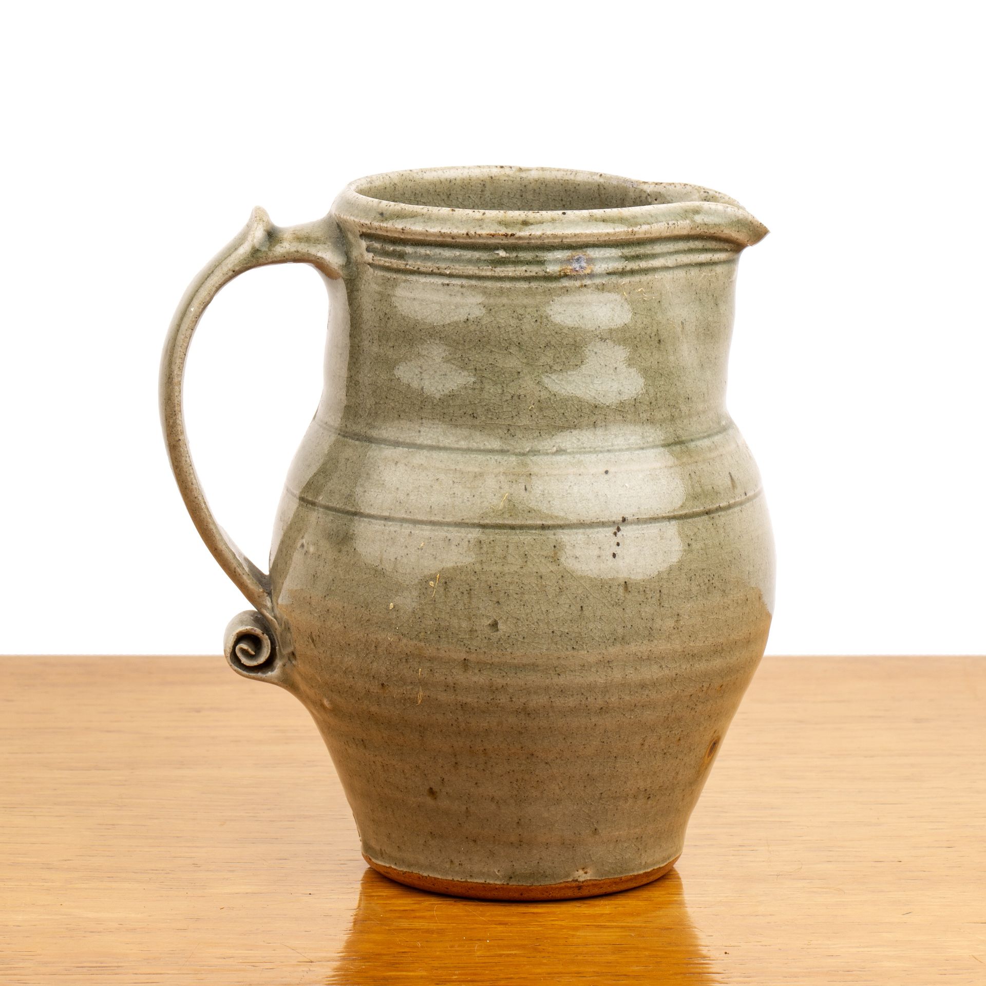 Leach pottery (St. Ives) Standard ware studio pottery jug with scrolling handle and incised banding, - Image 2 of 4