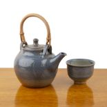 Ray Finch (1914-2012) at Winchcombe Pottery studio pottery blue glazed teapot with incised