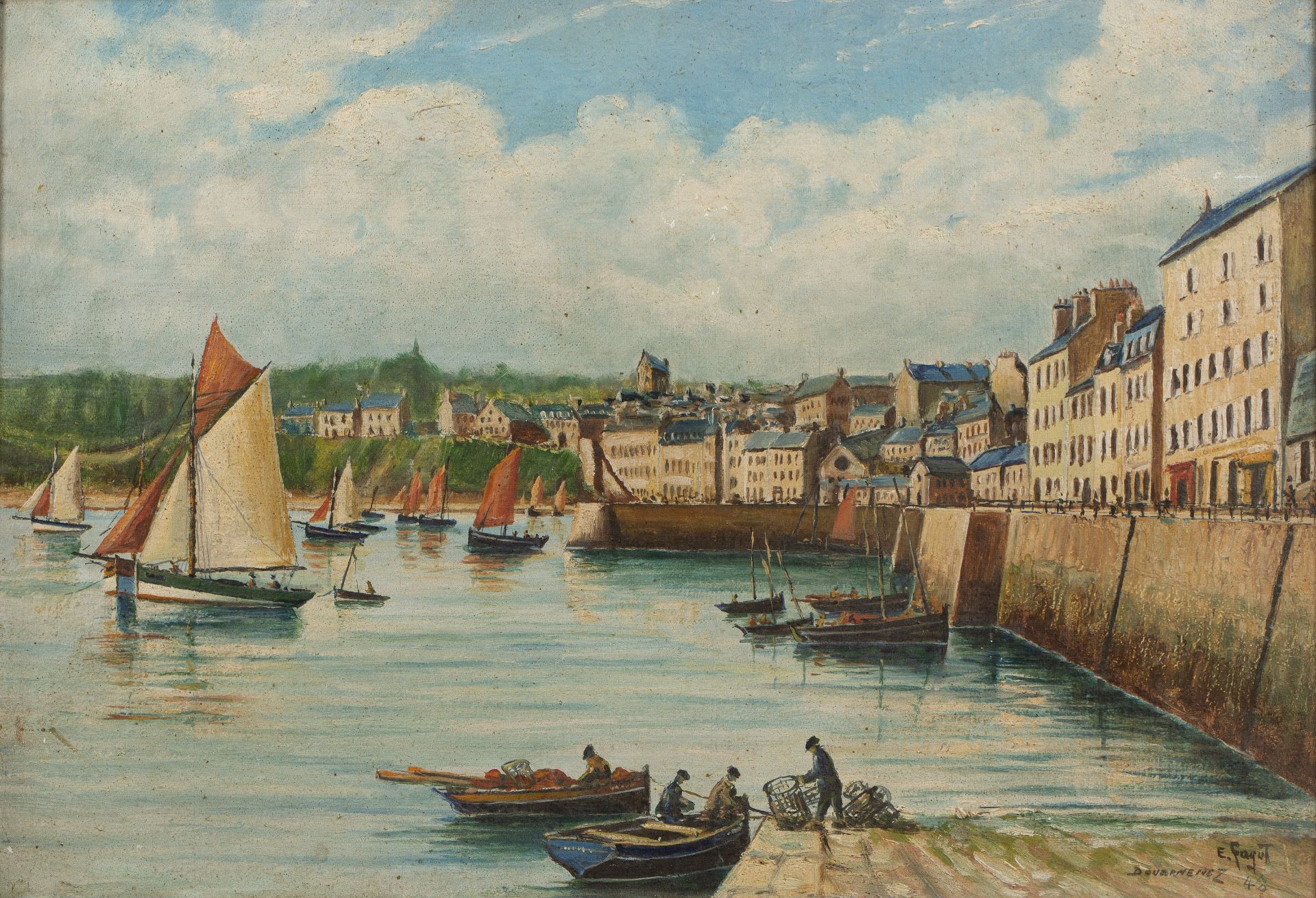 20th Century French School 'Douarnenez harbour', oil on canvas, signed 'E. Fagot', and dated 1948