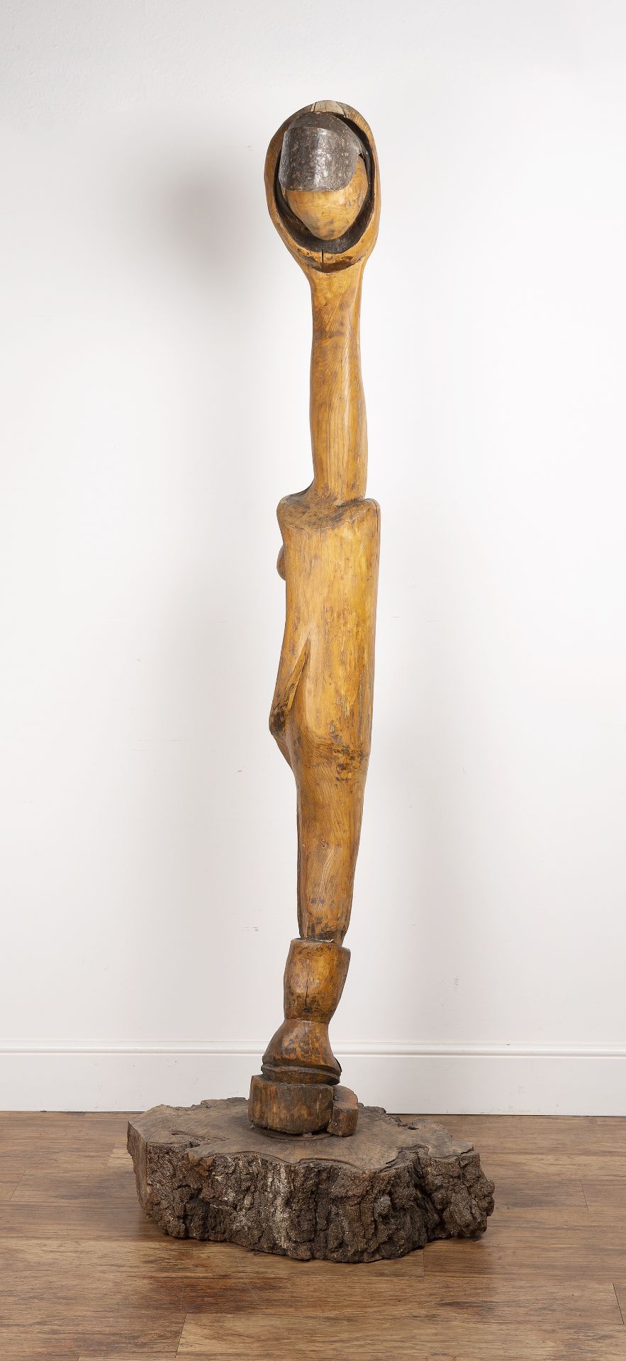 Natasha Houseago (Contemporary) 'Untitled figural sculpture', carved wood sculpture, on wooden base,