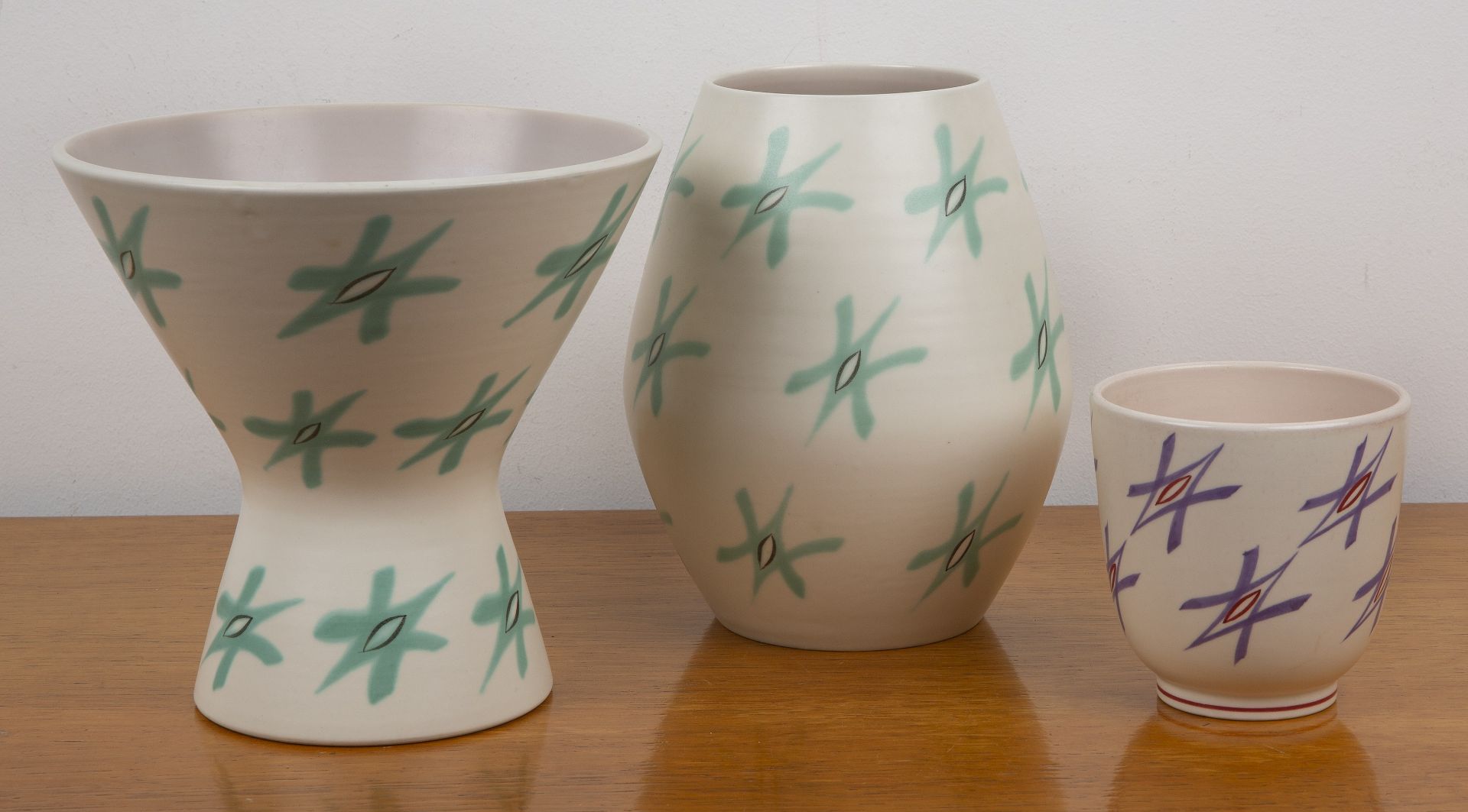 Alfred Rhead and Guy Sydenham (1916-2005) for Poole Pottery three ceramic freeform vases, the - Image 2 of 5