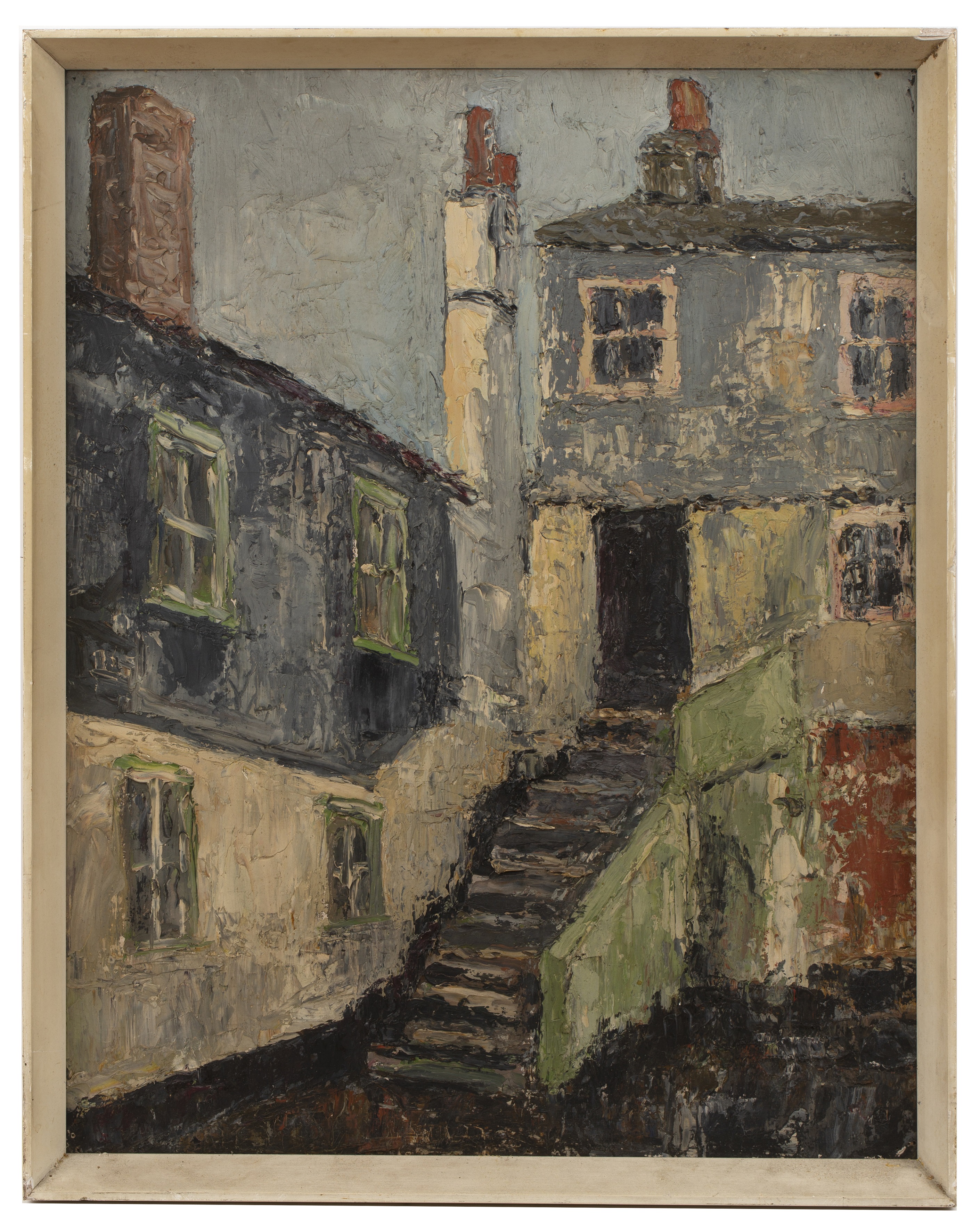 20th Century English School 'The blue house', oil on panel, unsigned, 44cm x 43cm Overall wear, - Image 2 of 3