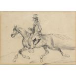 Attributed to Hippolyte Bellangé (1800-1866) 'Horse and rider', pencil sketch, unsigned, 16.5cm x