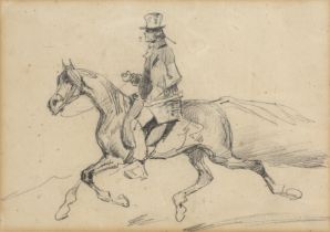 Attributed to Hippolyte Bellangé (1800-1866) 'Horse and rider', pencil sketch, unsigned, 16.5cm x