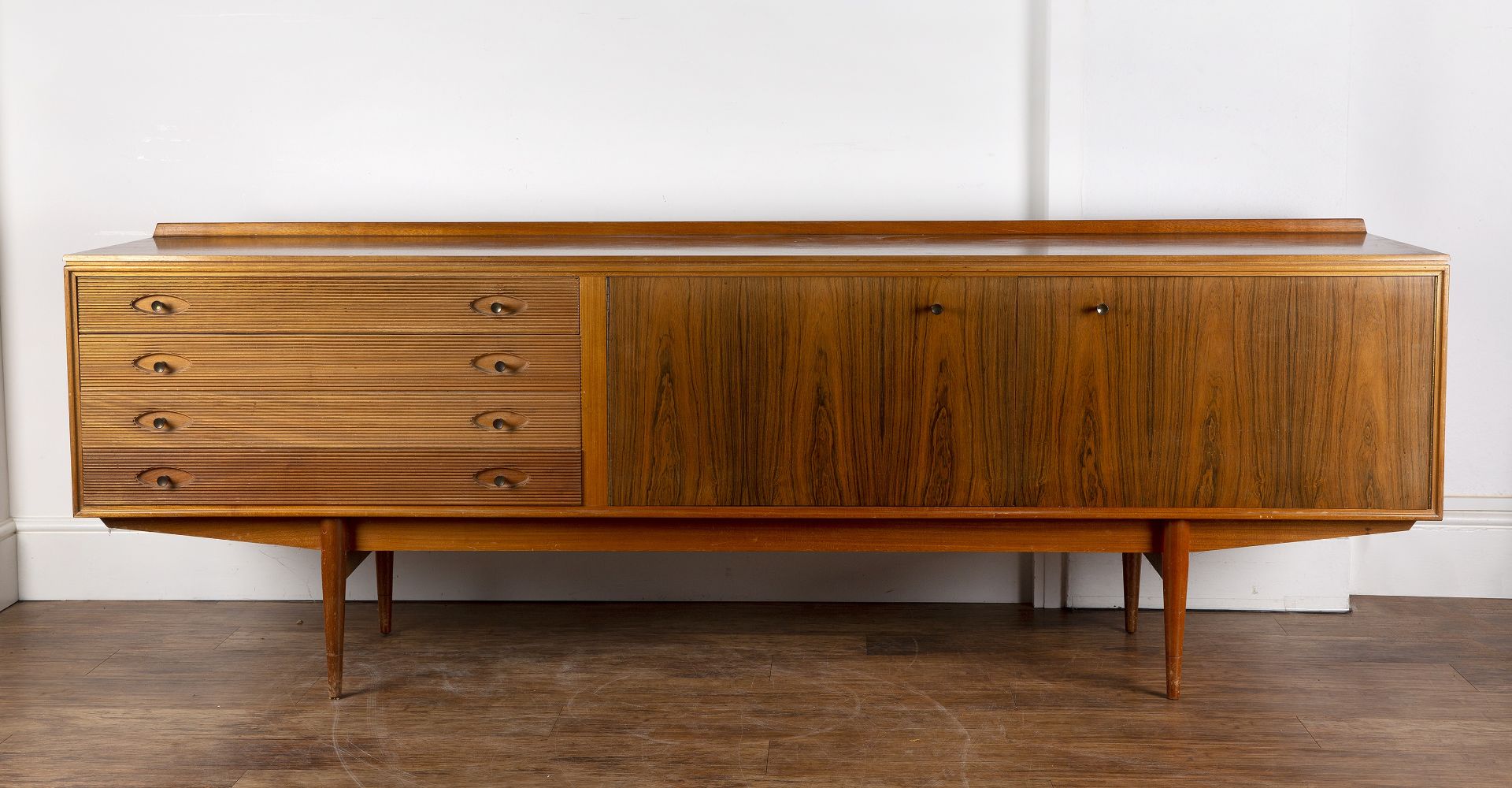 Robert Heritage for Archie Shine Ltd walnut and rosewood veneered 'Hamilton' sideboard, four drawers