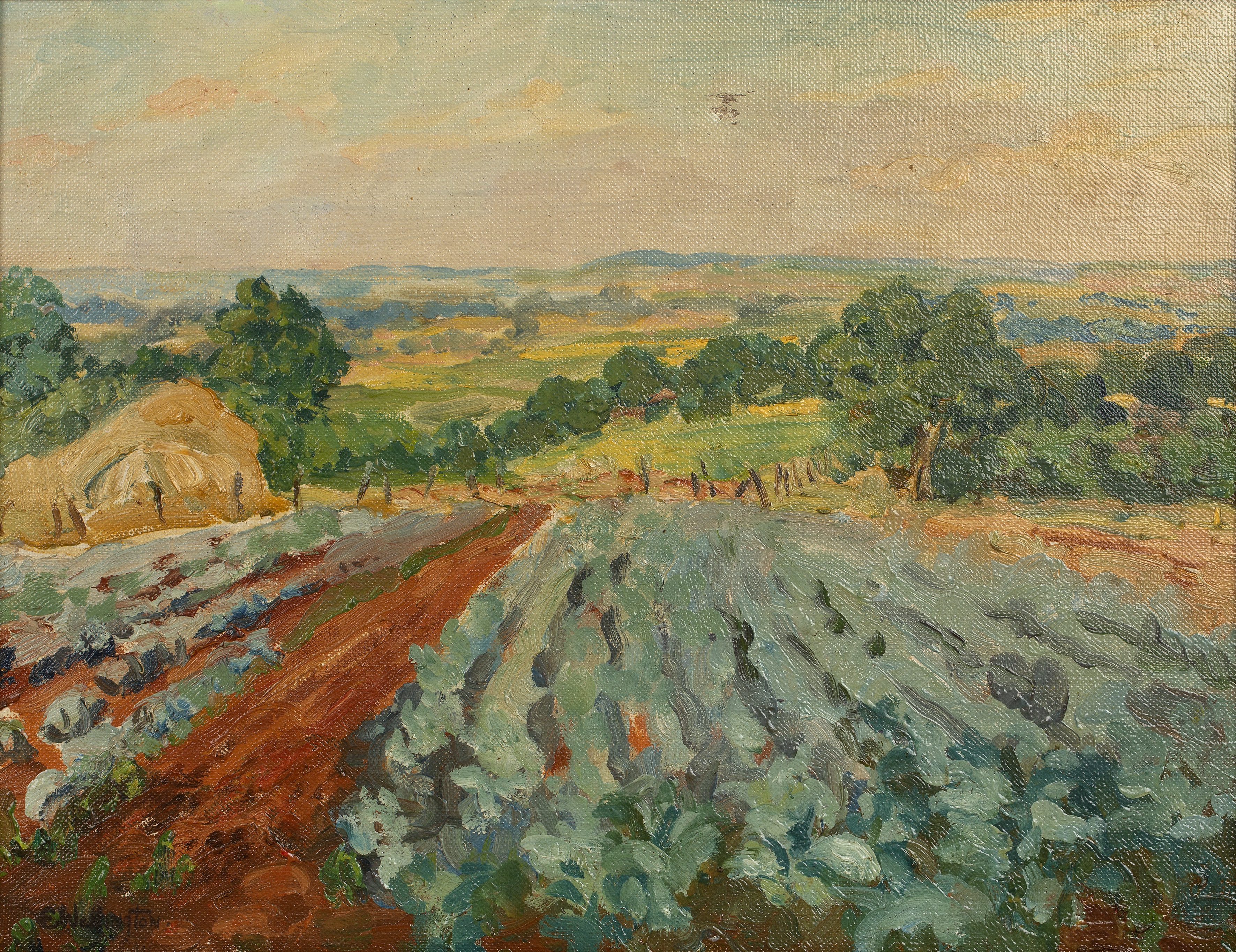 E Wellington (20th Century English School) 'Shotover landscape', oil on canvas, signed lower left,
