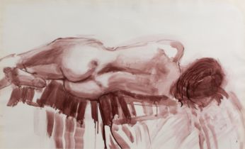 20th Century School 'Reclining female nude', watercolour, unsigned, 49cm x 81cm Paper a little