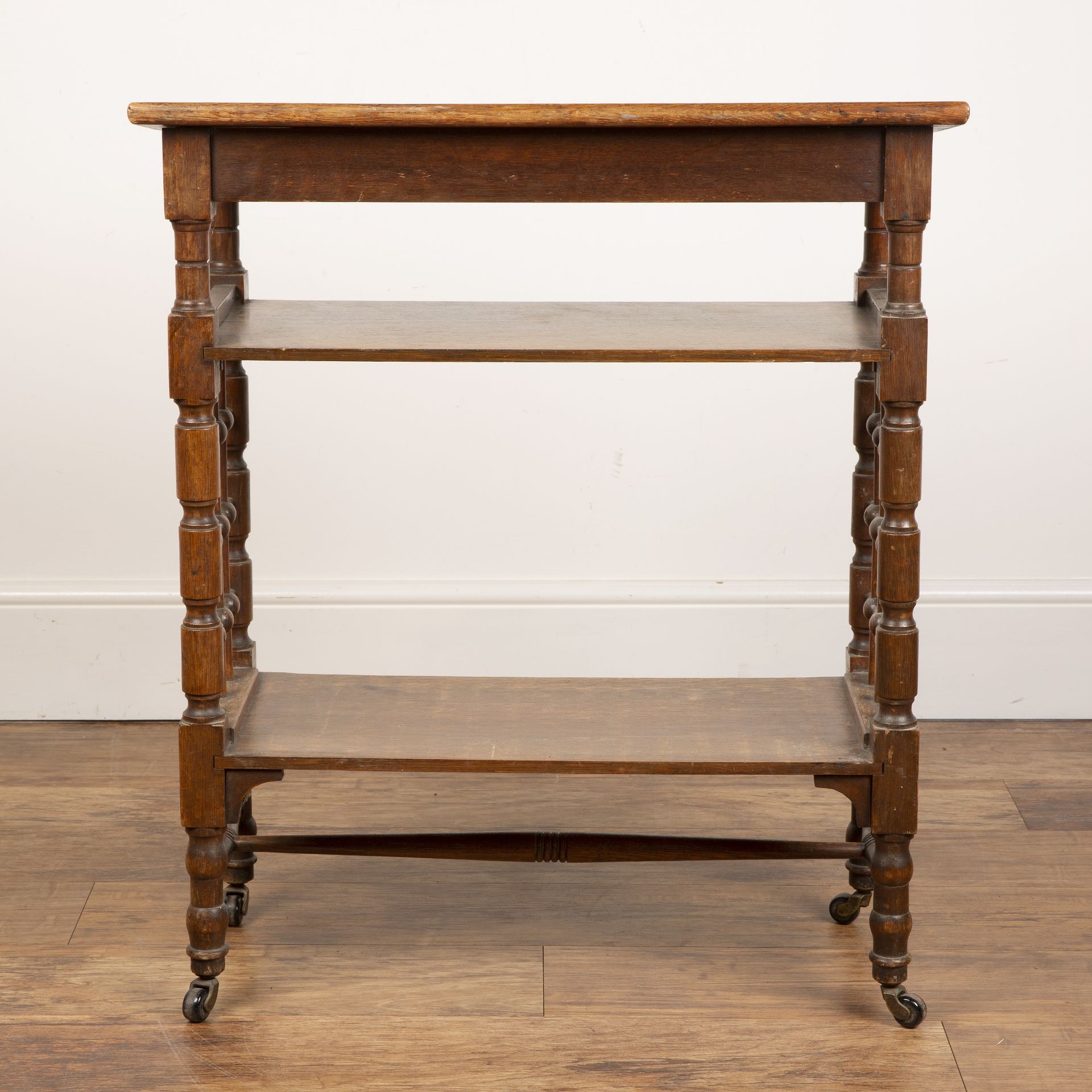 Leonard Wyburd (1865-1958) for Liberty & Co oak bookstand or reading table, with lattice side - Image 2 of 5