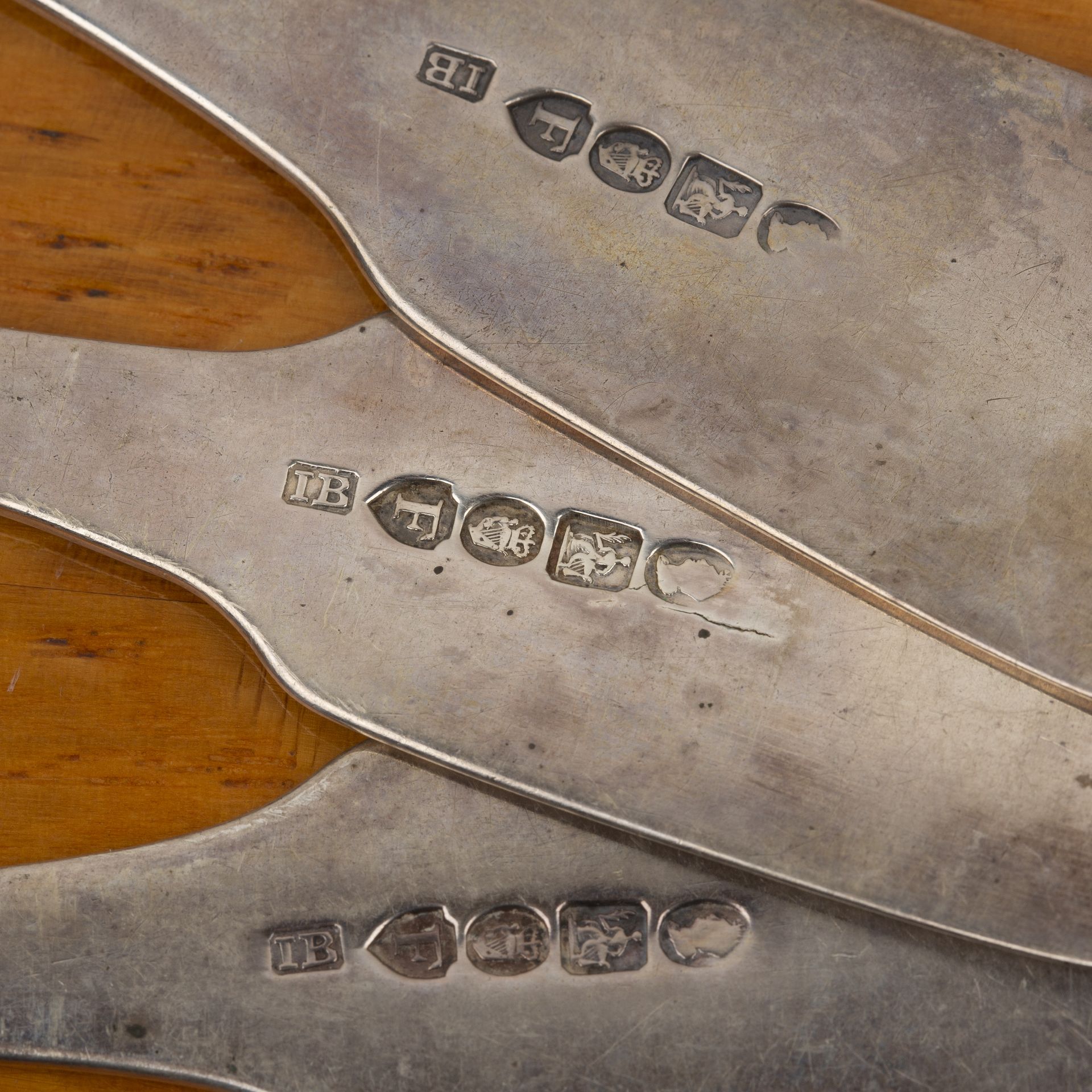 Three George IV Irish silver spoons each with engraved 'B' to the finial, bearing marks for James - Image 2 of 2