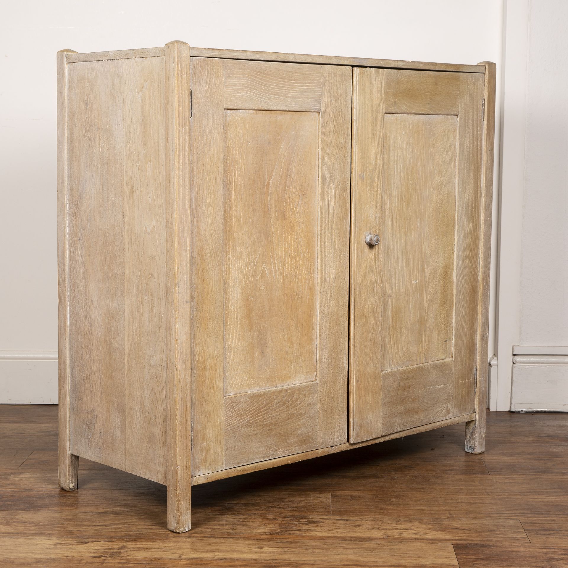 Heals cupboard limed oak, design number '348', with two panelled doors enclosing shelves, raised - Image 3 of 5