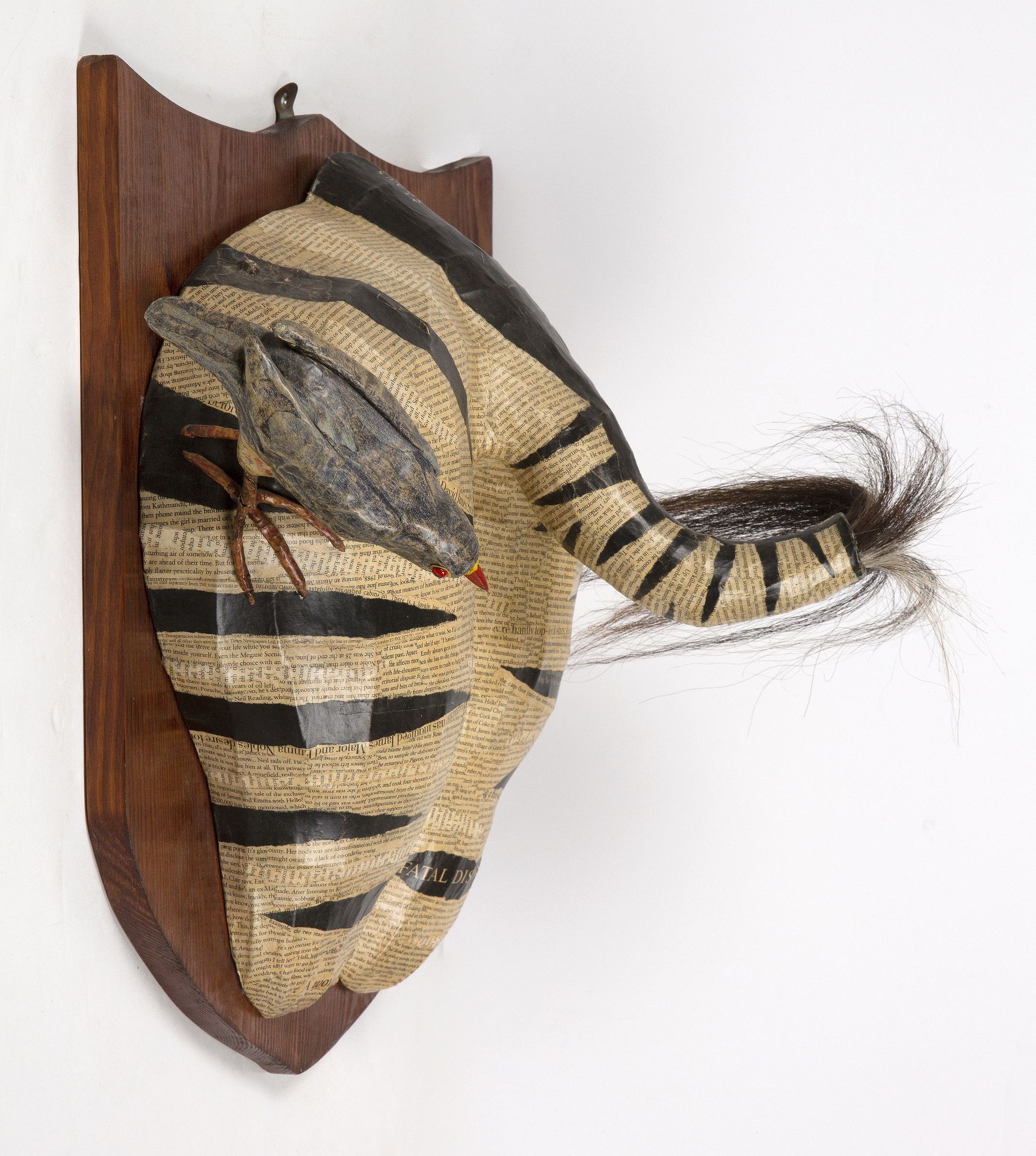 David Farrer (b.1968) 'Zebra bottom with oxpecker', papier-mâché and horse hair, stained pine shield - Image 2 of 4