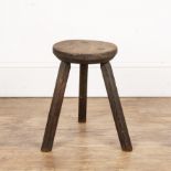 Cutlers stool elm, with circular top, standing on chamfered legs, 37cm high overall Signs of old