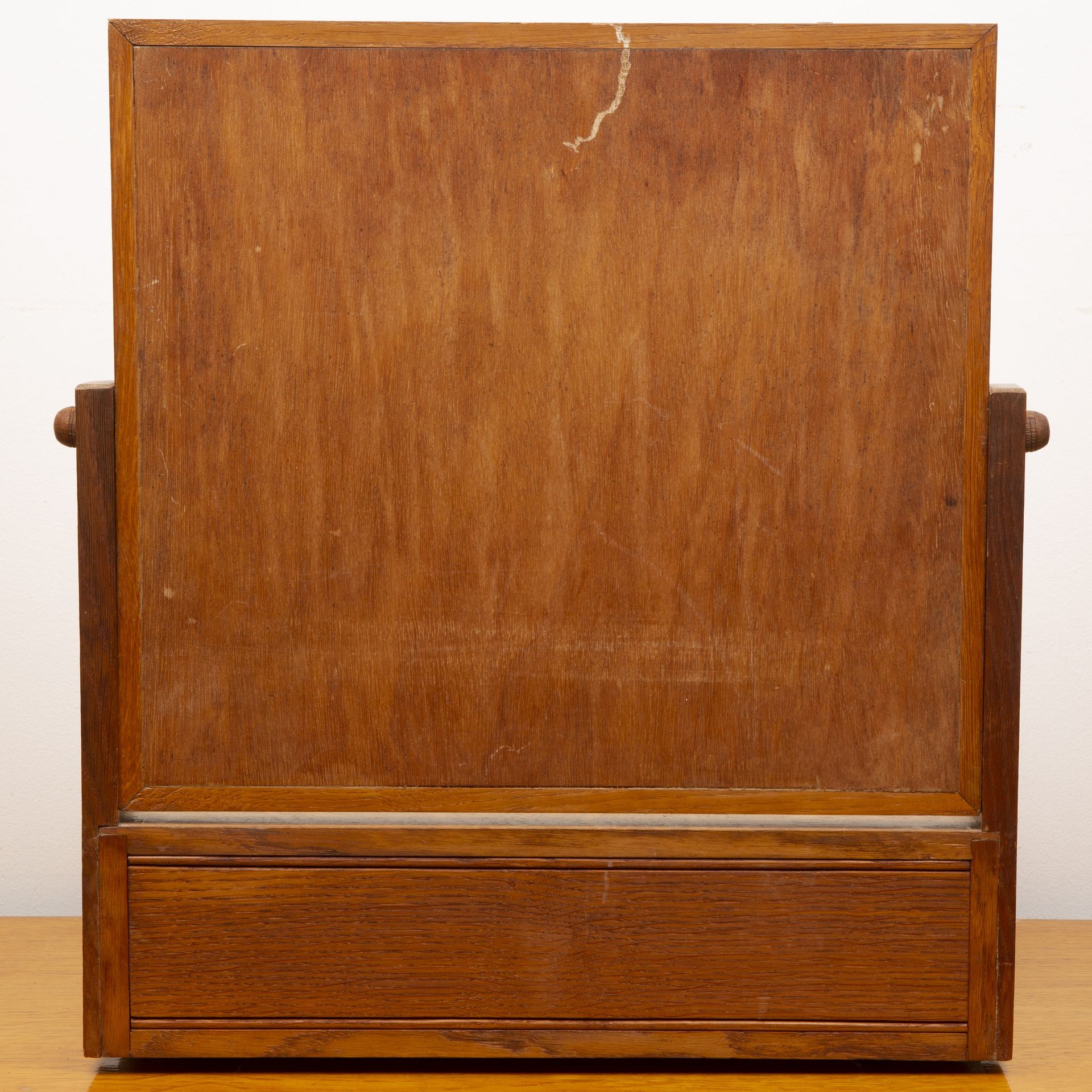 In the manner of Heals oak, dressing table mirror, the base fitted with a drawer, 1930s, unmarked, - Image 5 of 5