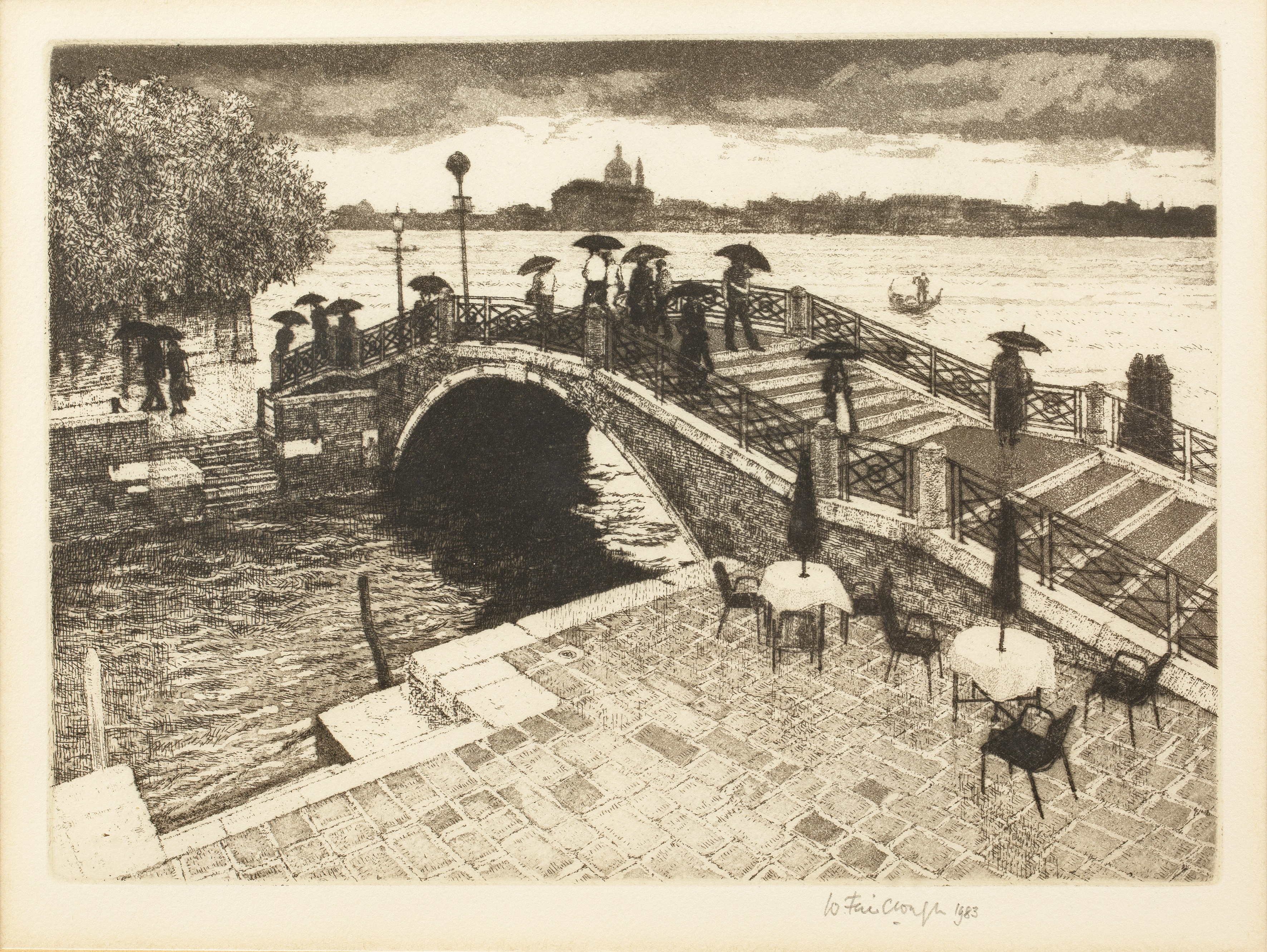 Fai Clough (20th Century School) 'Bridge view', etching, signed in pencil and dated 1983 to the