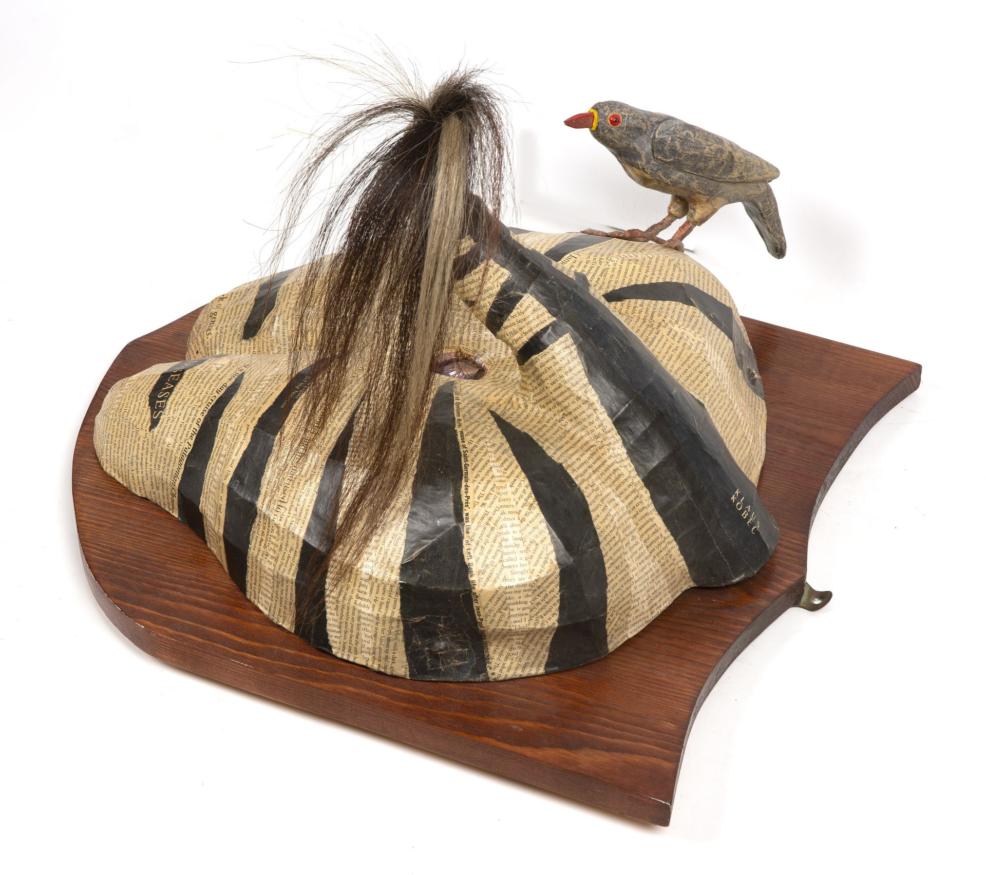 David Farrer (b.1968) 'Zebra bottom with oxpecker', papier-mâché and horse hair, stained pine shield - Image 4 of 4