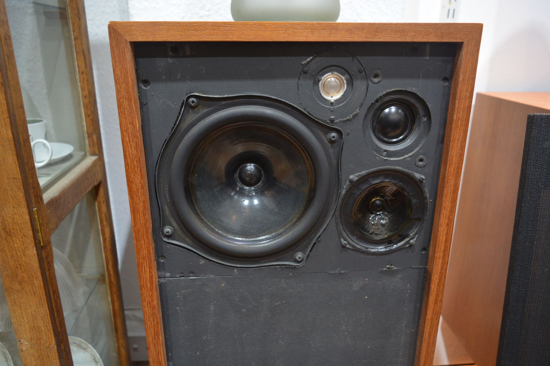 Pair of IMF speakers teak cased, each speaker measures 38cm wide x 88cm high x 35cm deep Overall - Image 12 of 15