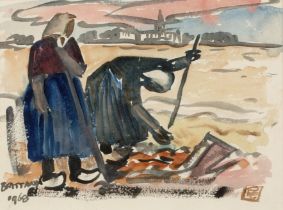 Reginald William 'Reg' Gammon (1894-1997) 'Field workers in Brittany', watercolour, signed and dated