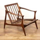 Attributed to Arne Hovmand-Olsen (1919-1989) for Mogens Kold of Denmark teak armchair, with original