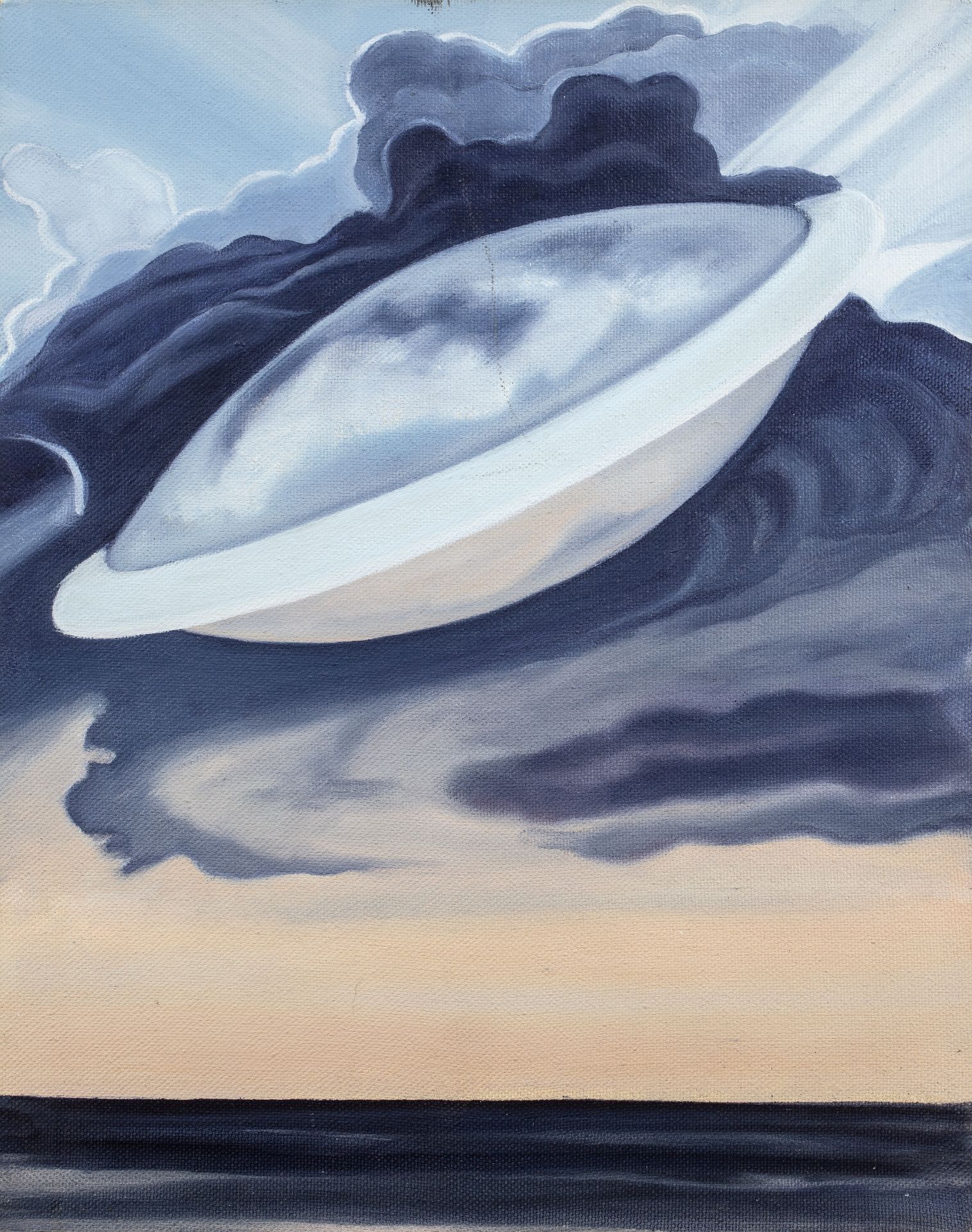 20th/21st Century School 'Untitled: UFO in flight, blue pink sky', oil on canvas, unsigned, 32cm x