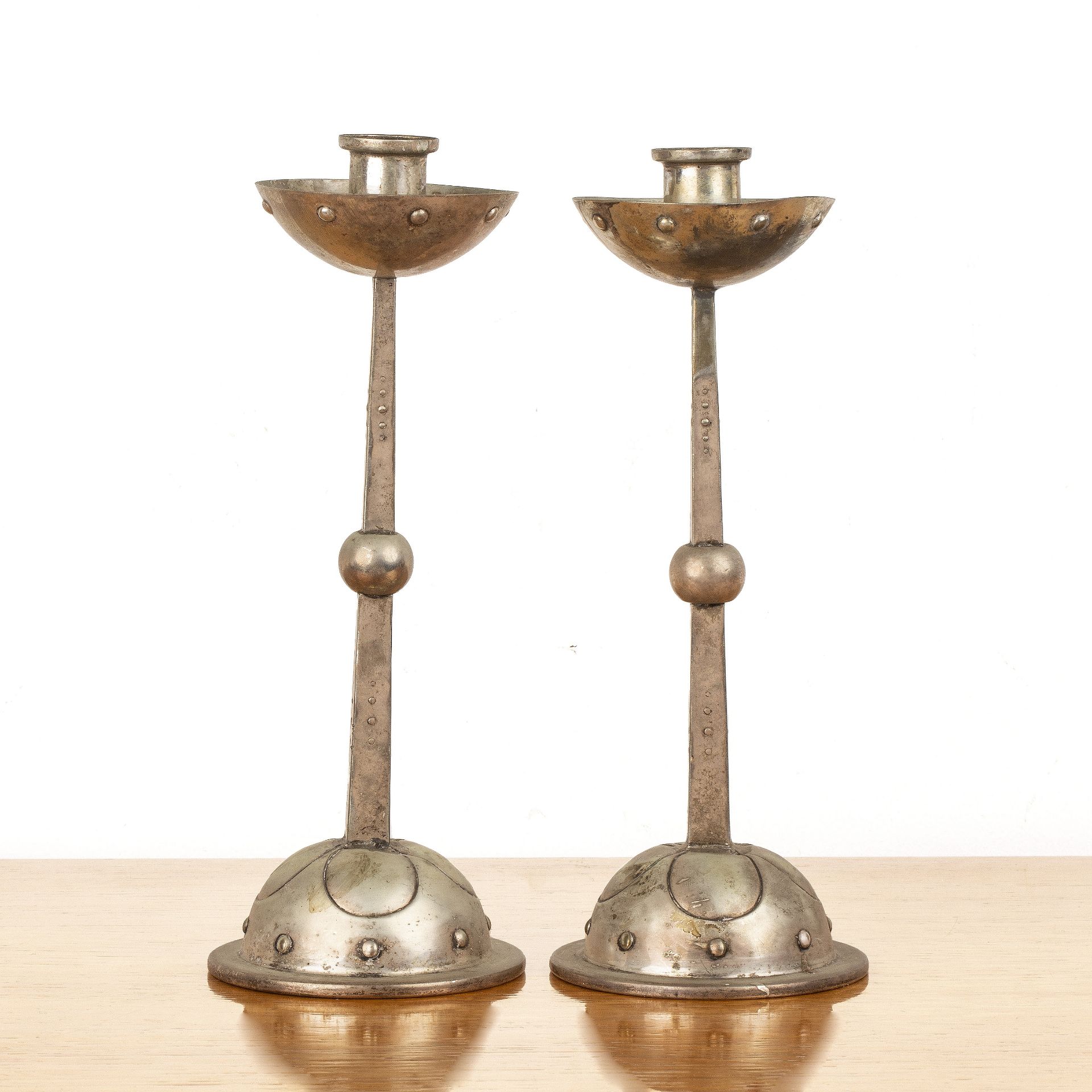 WMF (Würtemburgische Machin Fabrik) Pair of silver plated candlesticks in the secessionist style,