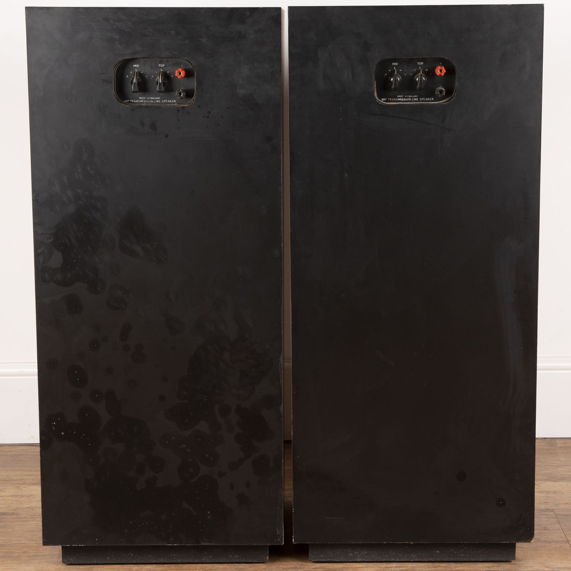 Pair of IMF speakers teak cased, each speaker measures 38cm wide x 88cm high x 35cm deep Overall - Image 4 of 15