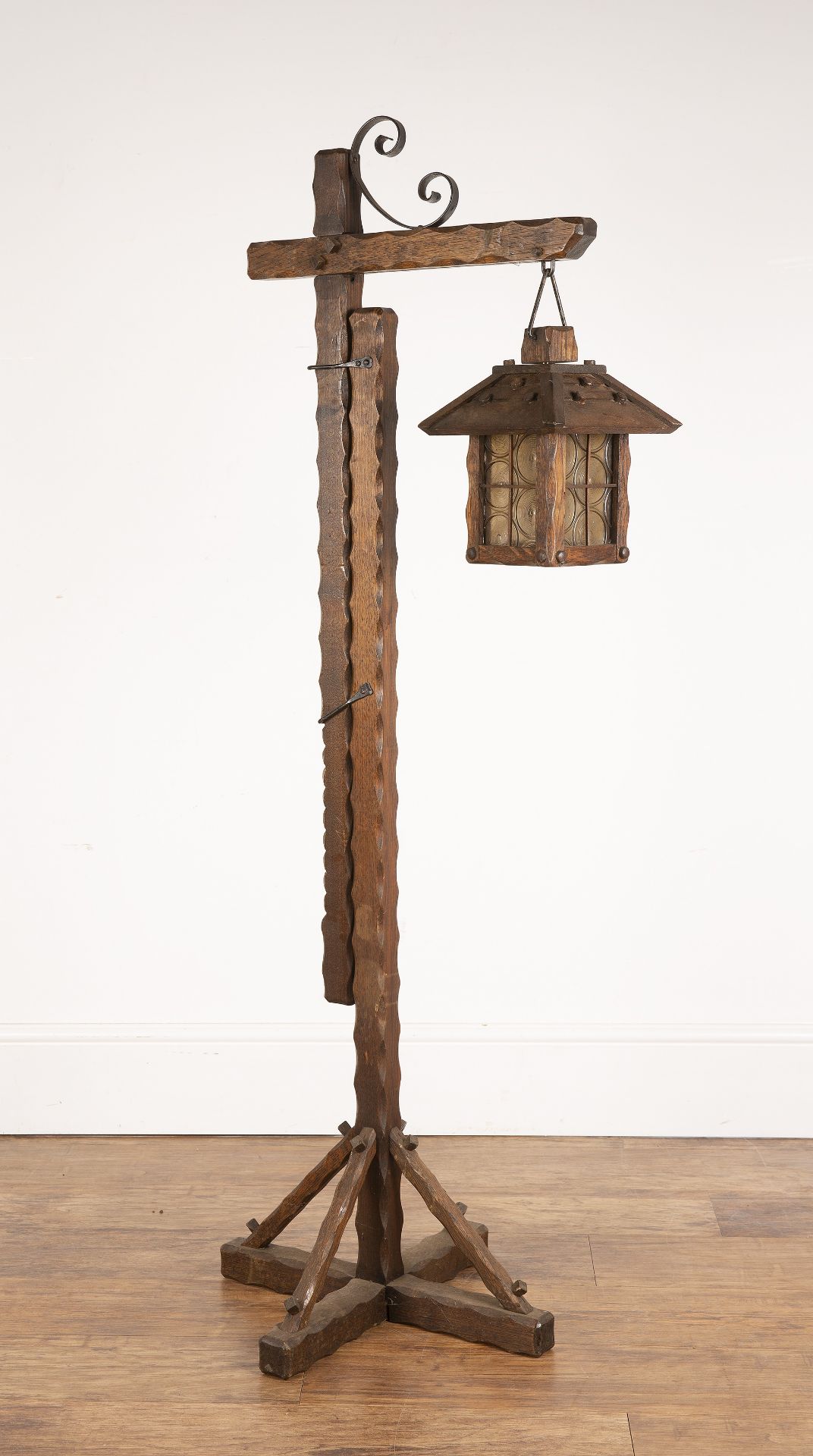 In the manner of Arthur Romney-Green (1872-1945) Arts and Crafts, oak, hanging lantern, the - Image 2 of 3