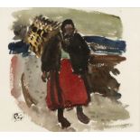 Reginald William 'Reg' Gammon (1894-1997) 'Potato picker', watercolour, signed lower left, 23cm x