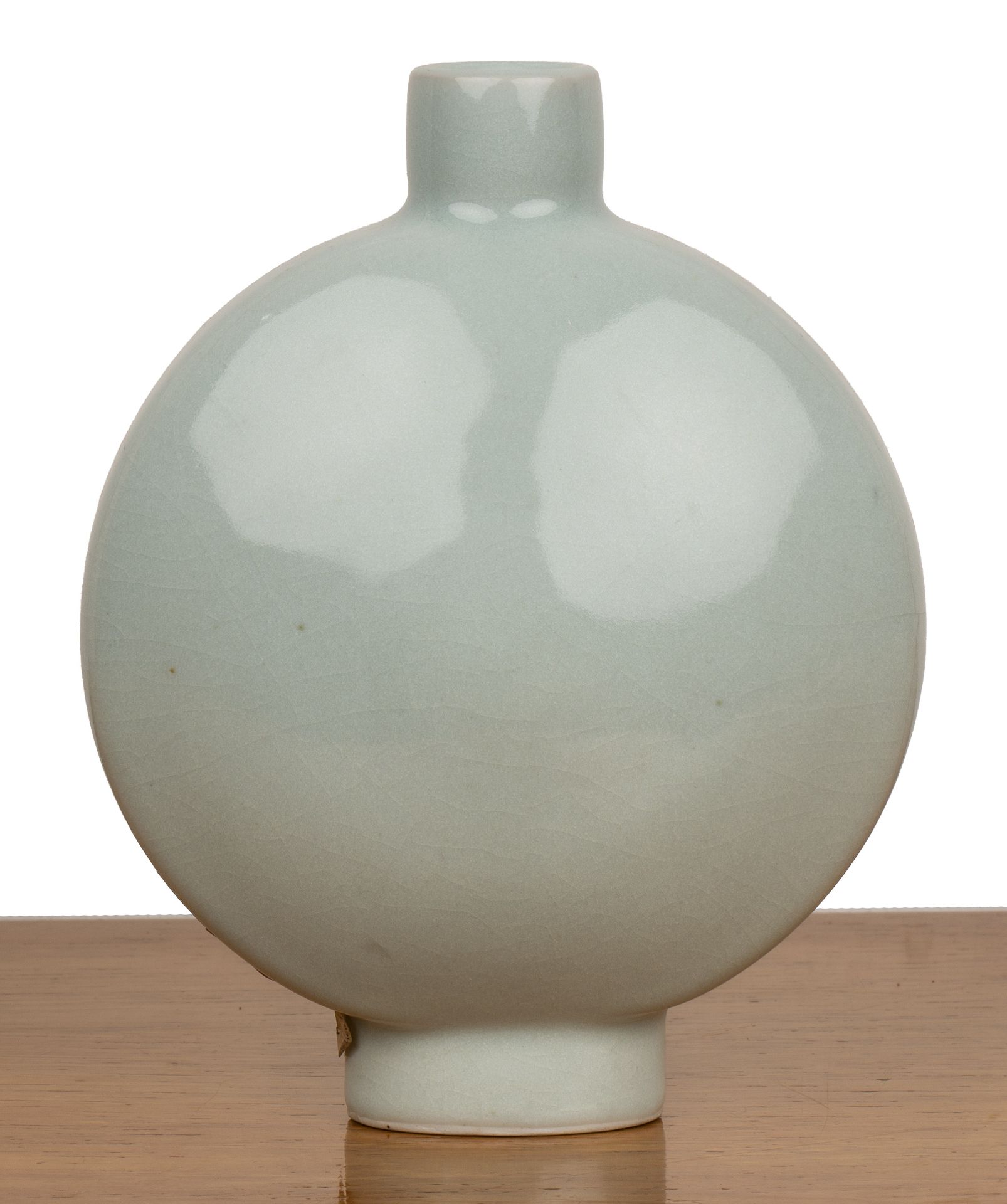 David Eeles (1933-2015) studio ceramic moonflask, porcelain, with celadon glaze and painted with - Image 2 of 4