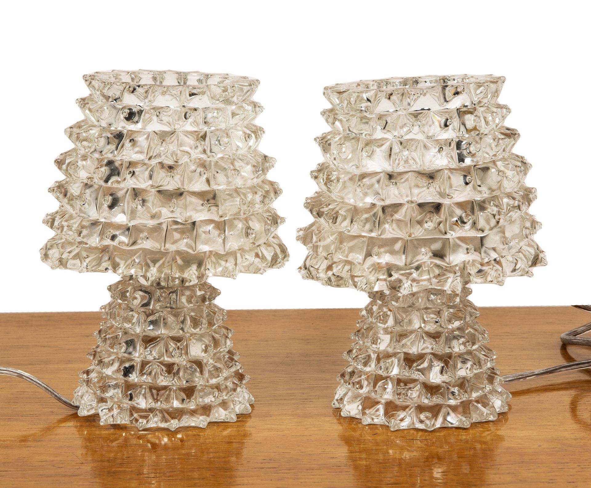 Barovier & Toso for Murano pair of 'Rostrato' style glass table lamps, 19cm high overall (2) One top