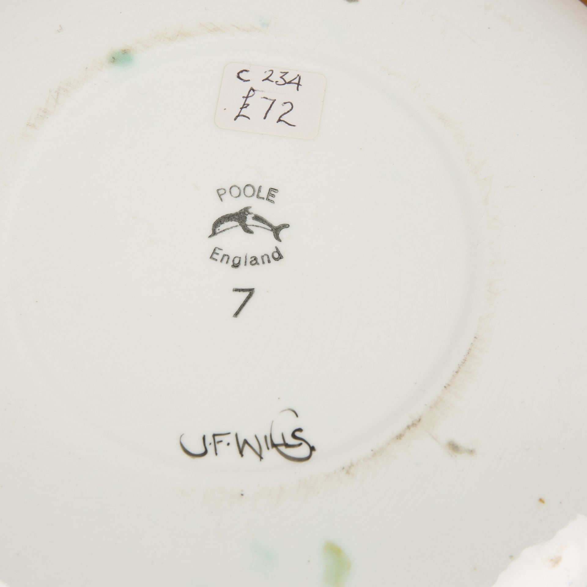 Collection of Poole Pottery comprising a Ionian ware dish with a black rim, decorated by Julie - Image 4 of 4