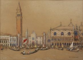 Marie Anne Ichanson (b.1889) 'View of Venice', watercolour and pencil sketch, signed lower right,