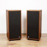 Pair of IMF speakers teak cased, each speaker measures 38cm wide x 88cm high x 35cm deep Overall